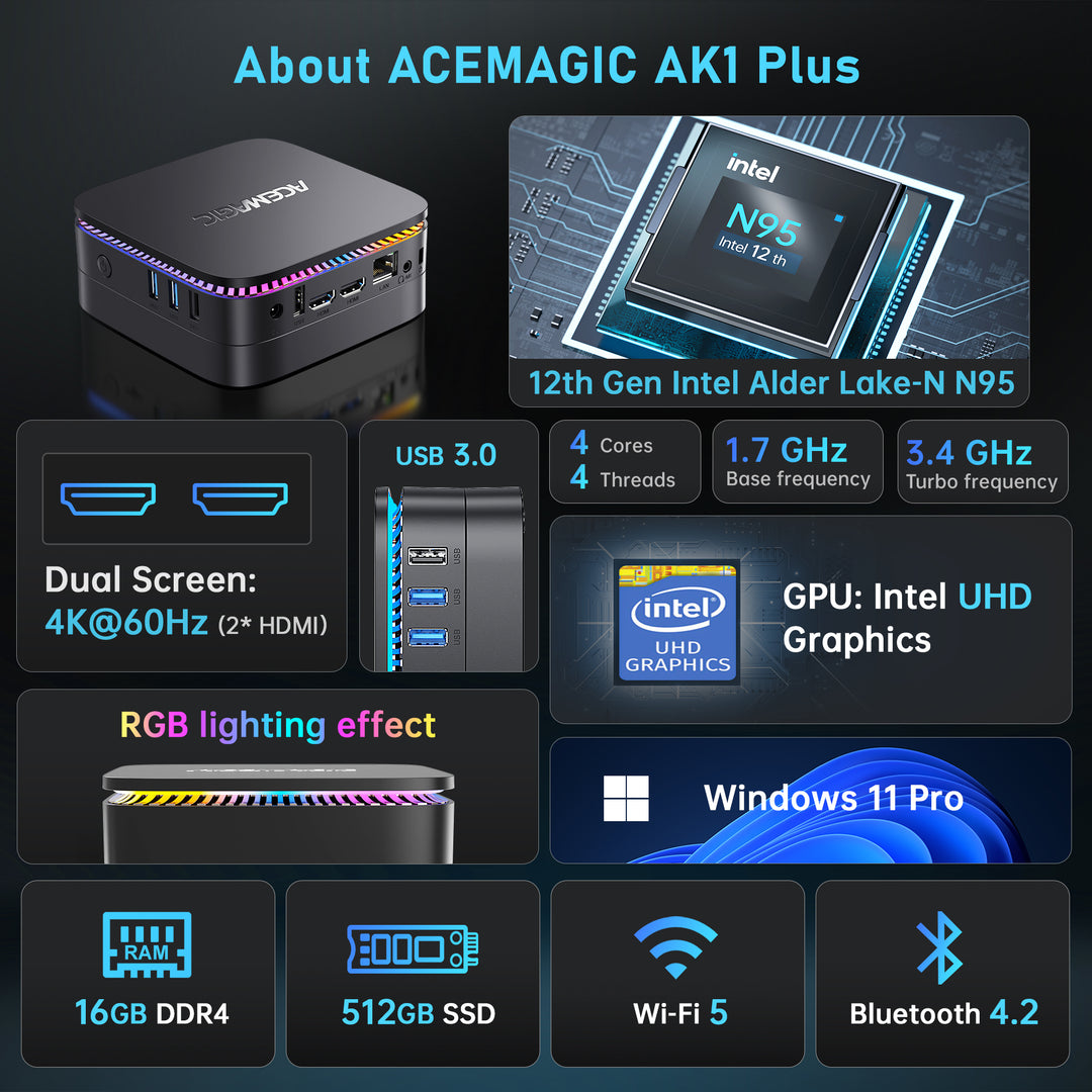 ACEMAGIC AK1 PLUS RGB 12th Alder Laker N95 Mini PC